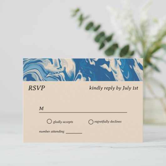 Carte RSVP pour mariage côtier moderne en marbre b (Debout devant)