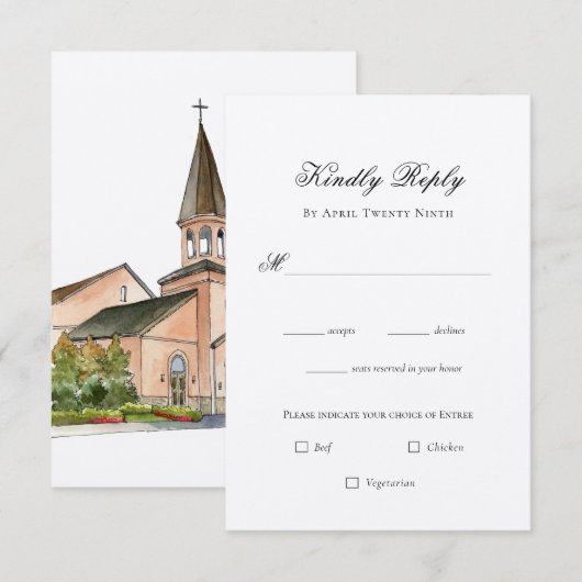 Carte RSVP pour mariage de l'église Watercolor (Devant / Derrière)