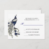 carte RSVP pour mariage en bleu et noir (Devant / Derrière)