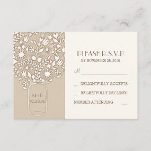 carte RSVP pour mariage en pot de mât floral