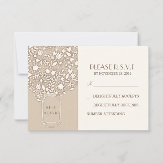 carte RSVP pour mariage en pot de mât floral (Devant)