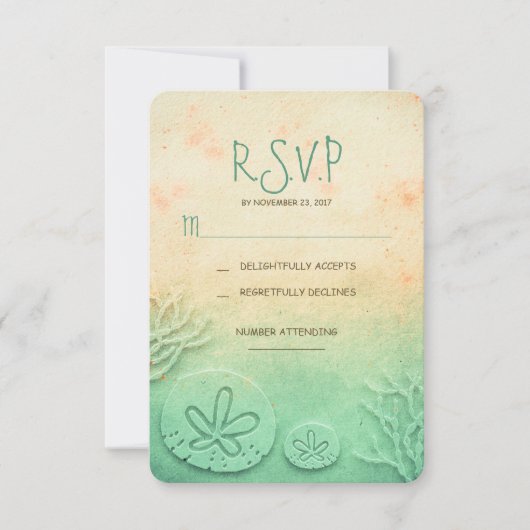 Carte RSVP pour mariage plage de sable de sable (Devant)
