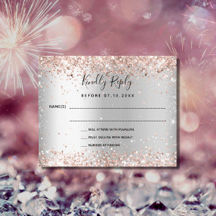 Carte RSVP pour mariage rose en argent