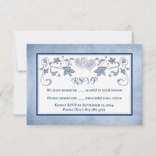 Carte RSVP pour mariage   Royal Blue, Dusty Blue, Coeurs