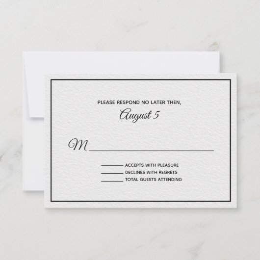Carte RSVP pour mariage texturé blanc et noir (Devant)
