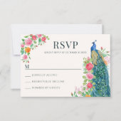 Carte RSVP pour oiseau de paon bleu floral (Devant)