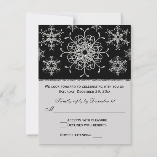 Carte RSVP pour Snowflakes Black Silver Parties sc (Devant)