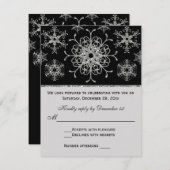 Carte RSVP pour Snowflakes Black Silver Parties sc (Devant / Derrière)