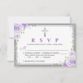 Carte RSVP Première communion florale violet argen (Devant)