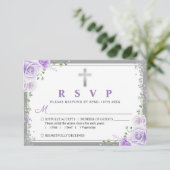 Carte RSVP Première communion florale violet argen (Debout devant)