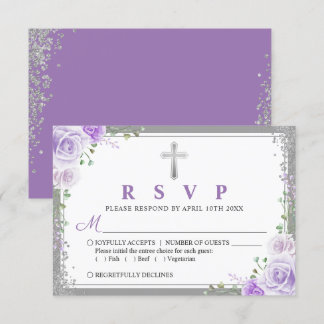 Carte RSVP Première communion florale violet argen