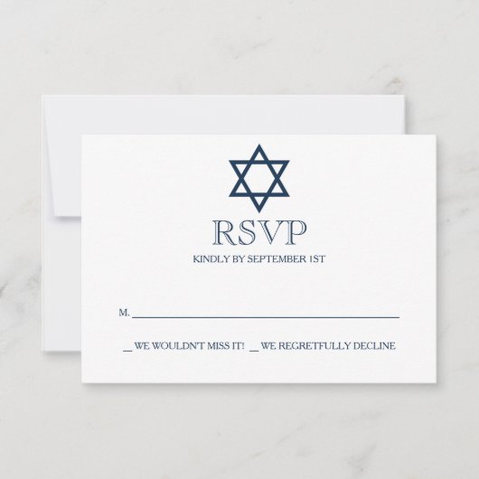 Carte RSVP Preppy Navy Blue Bar Mitzvah (Devant)