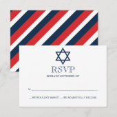 Carte RSVP Preppy Navy Blue Bar Mitzvah (Devant / Derrière)
