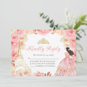 Carte RSVP Princess Quinceañera Rose Gold Rose