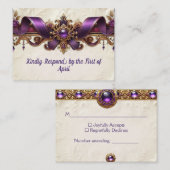 Carte RSVP Purple & Gold élégante (Devant / Derrière)