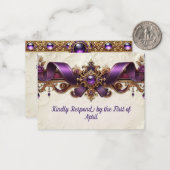 Carte RSVP Purple & Gold élégante (Devant/Arrière en situation)