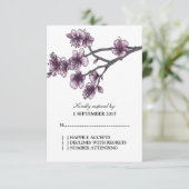 Carte RSVP Purple Simple Cherry Blossoms (Debout devant)