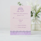 Carte RSVP Purple Tiara & Damask Sweet16 (Debout devant)