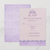 Carte RSVP Purple Tiara & Damask Sweet16 (Devant / Derrière)