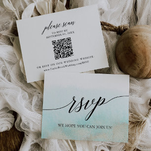 Carte RSVP QR Code Aqua et Gold Beach