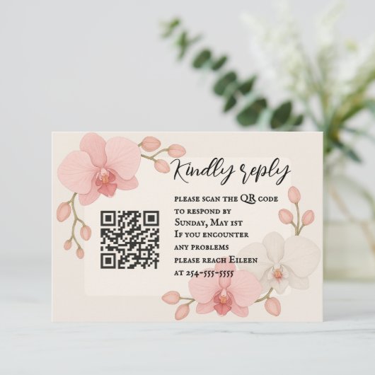 Carte RSVP QR Code Orchid enchantée (Debout devant)