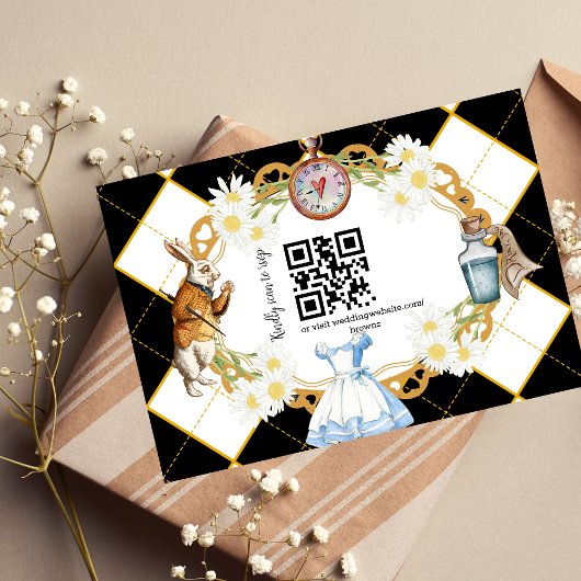 Carte RSVP QR code pour le mariage Alice au Pays d