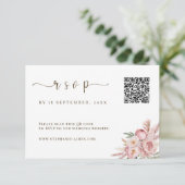 Carte RSVP QR Code Wedding avec fleurs roses (Debout devant)