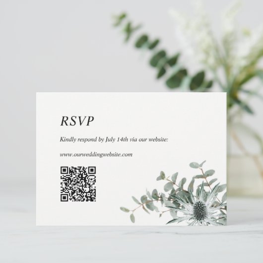 Carte RSVP QR pour Mariage | Chardon vert Sage (Debout devant)