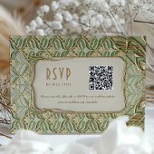 Carte RSVP QR pour mariage floral vert et or