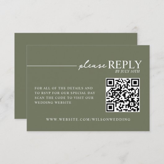 Carte RSVP QR verte Sage minima de typographie (Devant / Derrière)