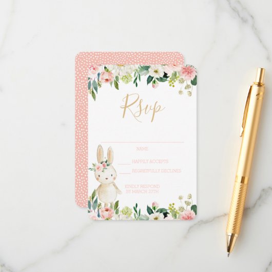 Carte RSVP Quelques Blush Floral Bunny (Devant/Arrière en situation)