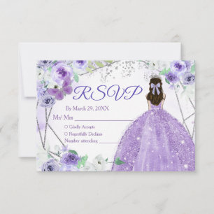 Carte RSVP Quinceañera 15 Anos Silver & Purple
