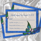 Carte RSVP Quinceañera Bleu, Papillon Vert