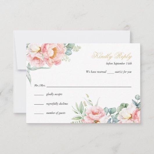 Carte RSVP Quinceañera Elegant Rose & Or (Devant)