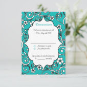 Carte RSVP Quinceañera en espagnol bleu et noir (Debout devant)