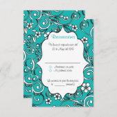 Carte RSVP Quinceañera en espagnol bleu et noir (Devant / Derrière)