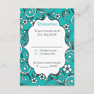 Carte RSVP Quinceañera en espagnol bleu et noir
