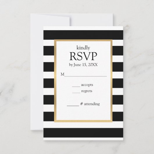 Carte RSVP rayée noir et blanc (Devant)