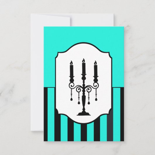 Carte RSVP rayée turquoise et noire (Devant)