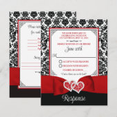 Carte RSVP Red, Black Damask Love Hearts (Devant / Derrière)