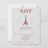 Carte RSVP Red Eiffel Tower Mariage damassé (Devant)