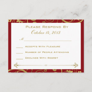 Carte RSVP Red et Gold Swirl