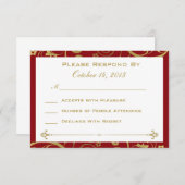 Carte RSVP Red et Gold Swirl (Devant / Derrière)