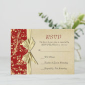 Carte RSVP Red/Gold pour ruban de Noël Damask (Debout devant)