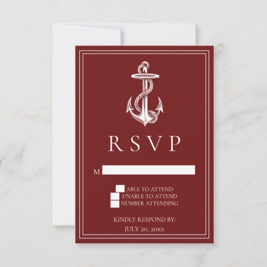Carte RSVP Red Nautical Ancre Wedding (Devant)