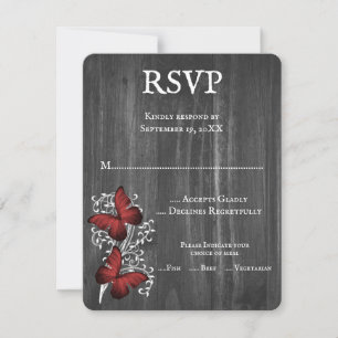 Carte RSVP Red Rustic Butterfly Wedding