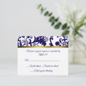 Carte RSVP Regency bleu et blanc damassé (Debout devant)