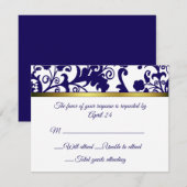 Carte RSVP Regency bleu et blanc damassé (Devant / Derrière)