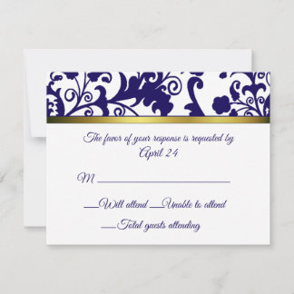 Carte RSVP Regency bleu et blanc damassé