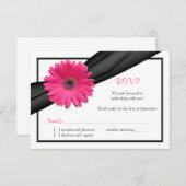Carte RSVP Réponse au ruban noir rose Gerbera Dais (Devant / Derrière)